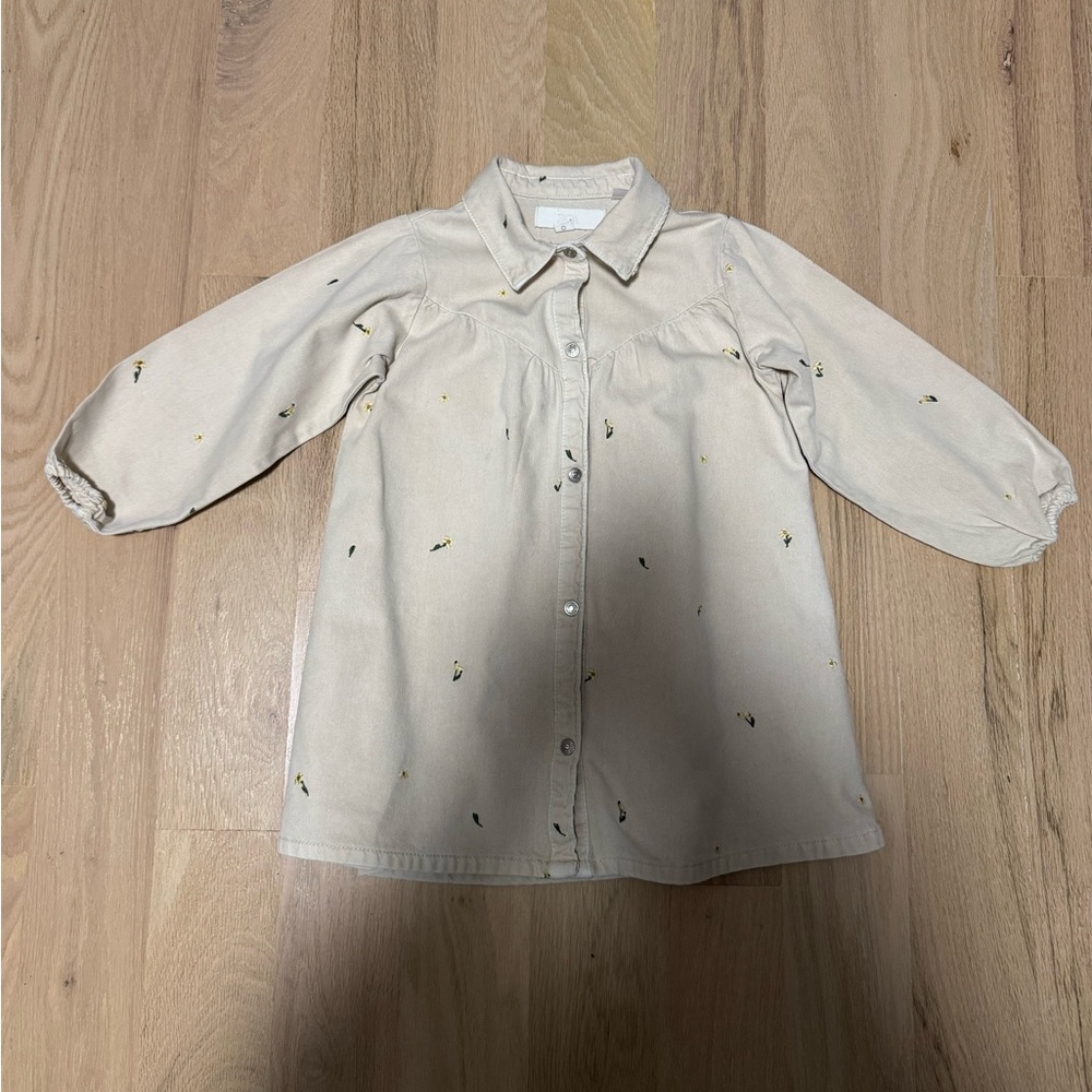 Zara Kids Embroidered Floral Twill Dress Size 6 Years